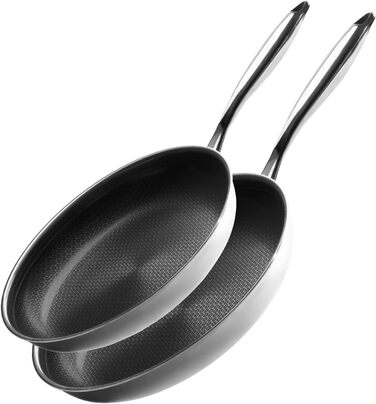 Набір сковорідок Onyx Cookware 24+28 см | Сковороди з антипригарним покриттям для індукційних плит | Сковороди для всіх типів плит | Стійке до подряпин антипригарне покриття | 3-шарова сталь/алюміній | Можна використовувати в духовці до 260°C | Без PFAS