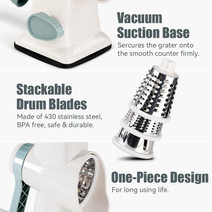 Трока для сиру та овочів KEOUKE з ручкою: 3 змінні леза для сиру, картоплі, капусти, горіхів, шоколаду (червоно-білий) (біло-блакитний)