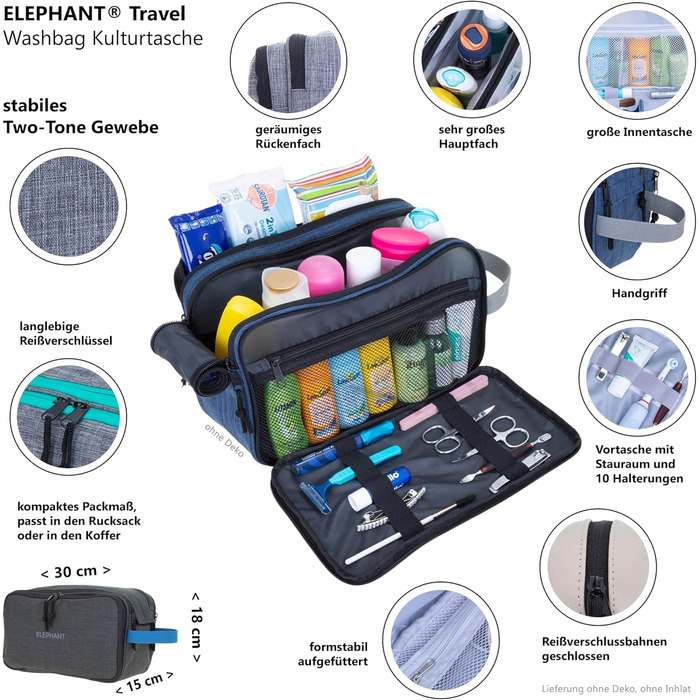 Туалетна сумка-органайзер для подорожей Elephant: велика, для жінок та чоловіків, червона, бордово-коричнева