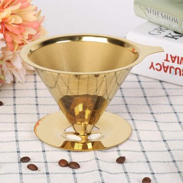 Золотий фільтр для кави Pour-Over з нержавіючої сталі, бджолині соти, багаторазовий, без паперу
