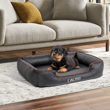 Ортопедичне ліжко для собак Caliyo, малі породи – подушка для собак з екошкіри, водонепроникна та пральна, з піною з пам'яті, диван для собак з 4 бортиками, килимок для собак 85×63×20 см, чорний