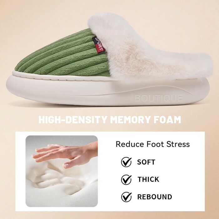 Зимові плюшеві тапочки Guyarns для жінок та чоловіків з піною Memory Foam, кордов'янта, неслизька підошва, комфортні домашні капці, зелені, 38/39 EU