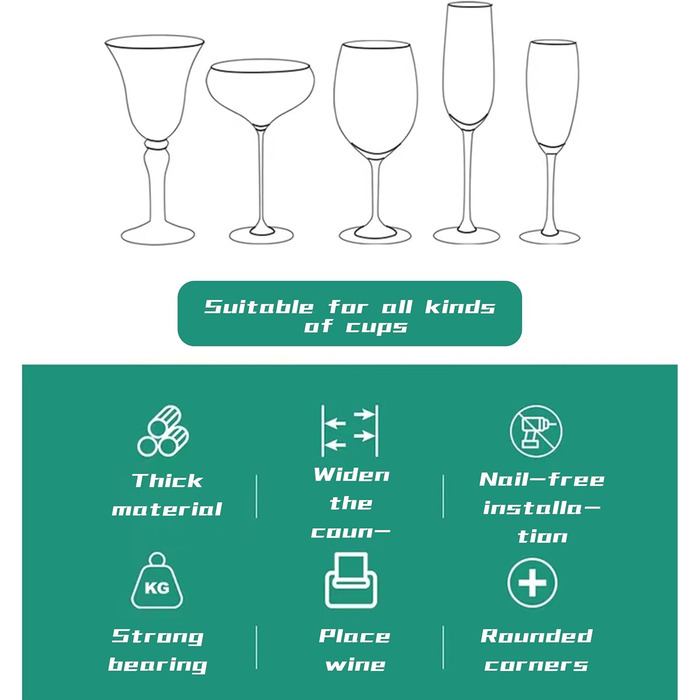 Тримачі для келихів вина, настінні, чорні - 2 шт.