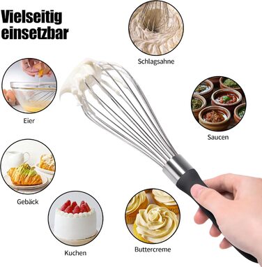 Віскер Доosu 28 см для приготування їжі, кулька з нержавіючої сталі 18/8, міцний ручний віскер для змішування, збивання, збивання (чорний) Чорний M-28cm