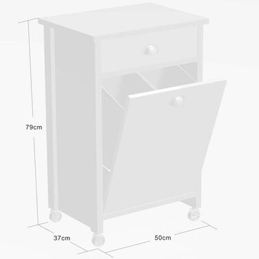 Кухонний візок Kesper з сортувальником сміття, білий/сірий, 50x79x37 см, з декором бамбук