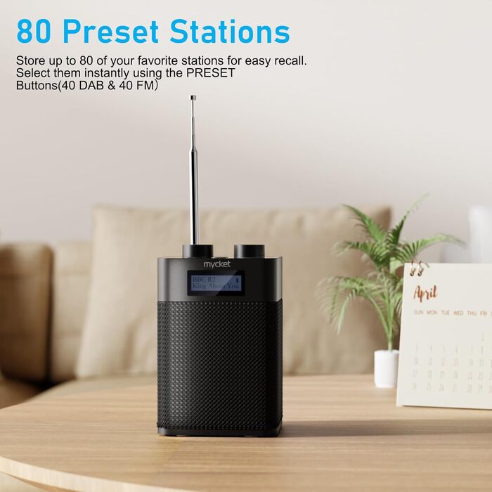 Портативне DAB/DAB+ радіо з цифровим радіо UKW, FM, Bluetooth 5.0, USB, LED дисплеєм (Чорний)