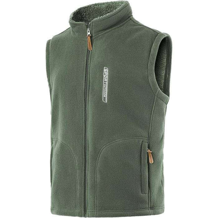 Чоловічий флісовий жилет з коміром-стійкою для активного відпочинку, теплий зимовий жилет з кишенями на блискавці, з підкладкою (Зелений, 3XL)