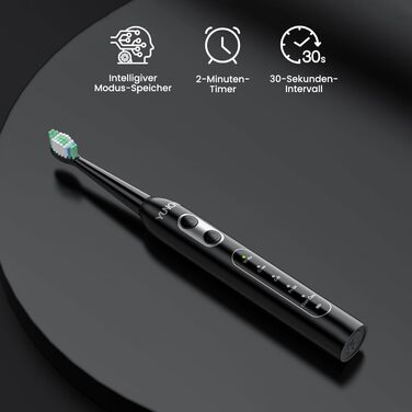 Електрична зубна щітка YUNCHI C2 з 40000 VPM, звукова щітка для дорослих, зарядка USB-C, 55 днів роботи від акумулятора, 5 режимів чищення, таймер 2 хвилини, 8 насадок, дорожній футляр, чорна YUNCHI C2