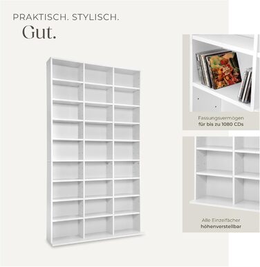 Тумба-стелаж Tectake для зберігання, відкритий книжковий або CD/DVD стелаж, перегородка, вітрина для колекцій, чорний/білий
