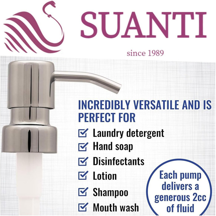 Дозатор для мила Suanti, 425 мл, з помпою з нержавіючої сталі, наповнюваний, квадратний, декоративний, для мила для рук, миття посуду та лосьйону, стиль мармур (срібна помпа - 2 шт.)