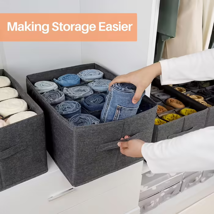 EASEVE Closet Organizer Drawer Storage Box for Clothes - 12 Cell Drawer Organization System Closet Clothes Storage Boxes for Jeans, Pants, Towel, Shirt, Sweater (2 Pack)