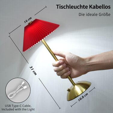 Світлодіодна настільна лампа бездротова з димером, 3 режими кольору, акумуляторна, металева. Для ресторану, спальні, читання (Червона)