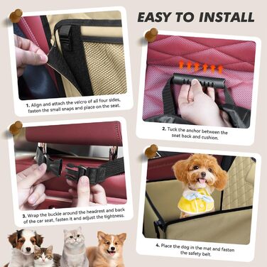 Автокрісло для собак: стабільне, водонепроникне, з підсиленими стінами та ременями безпеки, підходить для собак середніх та малих порід, бежеве