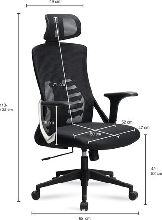 Ергономічне крісло для офісу, чорне, сітчасте, 120 кг | Професійне крісло для роботи з S-подібною спинкою, 4D поперековою підтримкою та механізмом гойдання | Регульоване поворотне крісло для дому, офісу та геймінгу