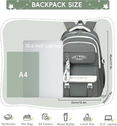 Шкільний рюкзак Tanou для дівчаток, 4-12 клас, водонепроникний, сірий