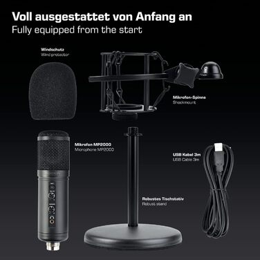 USB мікрофон DOCKIN® MP2000 для ПК, геймінгу, подкастів та стрімінгу - мікрофон з USB для запису звуку з важким штативом. Якість звуку 130dB.