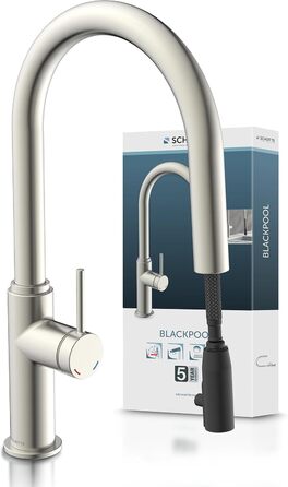 Кухонний змішувач SCHÜTTE 79562 Blackpool з висувною лійкою, поворотний на 360°, з однорідним змішувачем, нержавіюча сталь