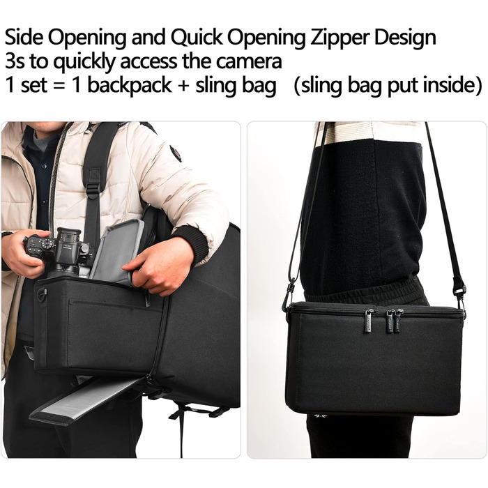 Чохол для камери CADeN, ватерпроф, з двома відділеннями, сумісний з Canon, Nikon, Sony - чорний (L)