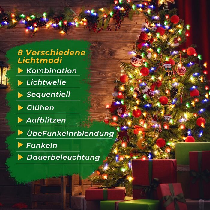 LED гірлянда для декорування приміщень та вулиці, 100 м, 800 LED, 8 режимів, таймер, пам'ять, тепле світло. Підходить для ялинки, вечірки, весілля, саду, балкону.