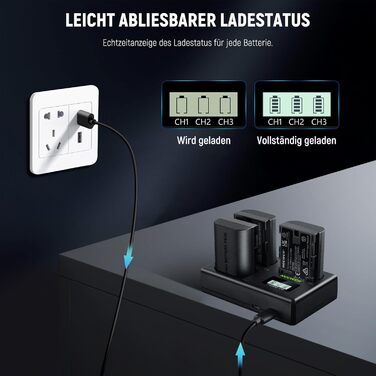 NEEWER LP-E6NH Запасний акумулятор та зарядний пристрій USB, 3 шт. 2250mAh для Canon EOS R7 R5 R6 R6 II R, 5DIV, 6DII, 7DII, 80D, 90D