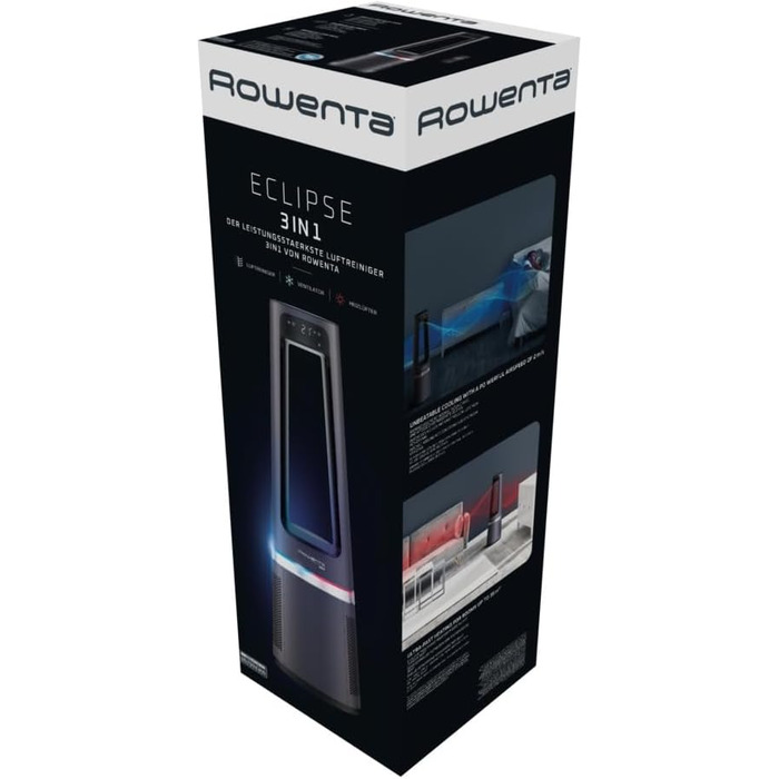 Rowenta Eclipse QU5030: Вентилятор-повітряочисник 3-в-1 | Rowenta | Повітряочисник, Вентилятор, Обігрівач | 12 швидкостей, Таймер, Дистанційне керування | Антрацит