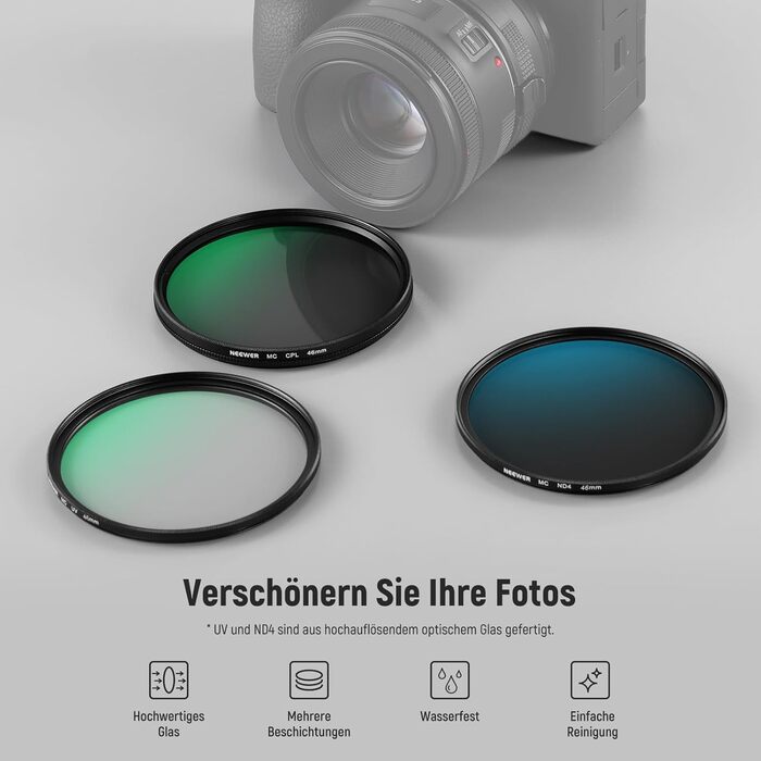 Набір фільтрів для об'єктивів NEEWER 46mm: UV, CPL, ND4 з жорстким кейсом