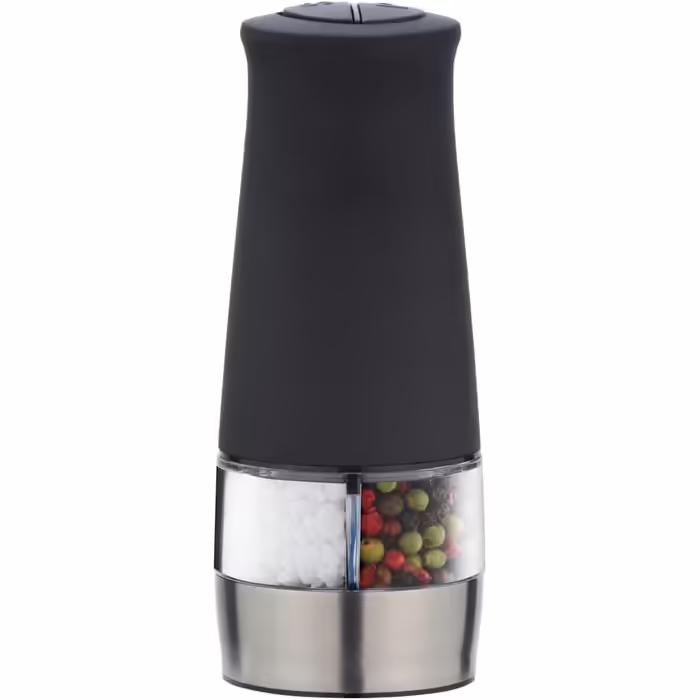 WENKO Electric Salt and Pepper Grinder, Elegant 2-in-1 Combination Grinder for Easy Grinding with a Button Press, with Ceramic Grinding Mechanism and Lighting, Battery-Powered, Dimensions: 7 x 17.5 x 6 cm, Black