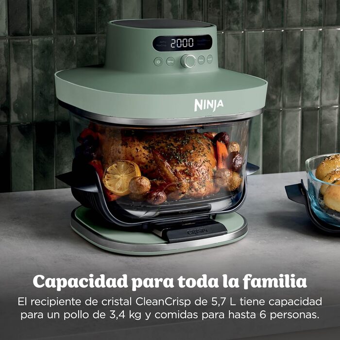 Скляна аерофритюрниця Ninja CRISPi PRO XL з 5 функціями, мохово-зелена