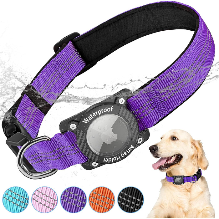 Нашийник для собак з AirTag, водонепроникний чохол, GPS трекер, сумісний з Apple AirTag, для малих, середніх та великих собак, розмір S (27-34.5 см), колір: фіолетовий