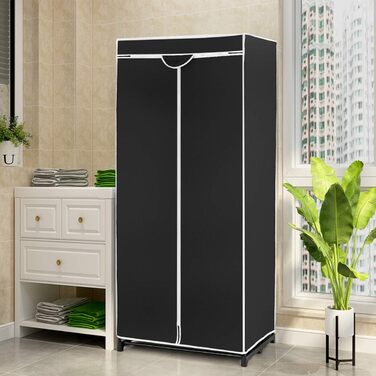 GIANTEX Wardrobe Clothes Closet with Clothes Rod & Shelf, Folding Closet 74 x 50 x 172 cm, Clothes Rack Metal Frame with Dust Cover, for Bedroom Dressing Room (Black)