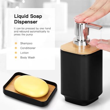 Набір аксесуарів для ванної кімнати JOTOM з бамбука, 6 шт. Сучасний дизайн: дозатор для мила, тримач для зубних щіток, стакан, мильниця, тримач для туалетного йоржика, сміттєве відро. Сірий колір