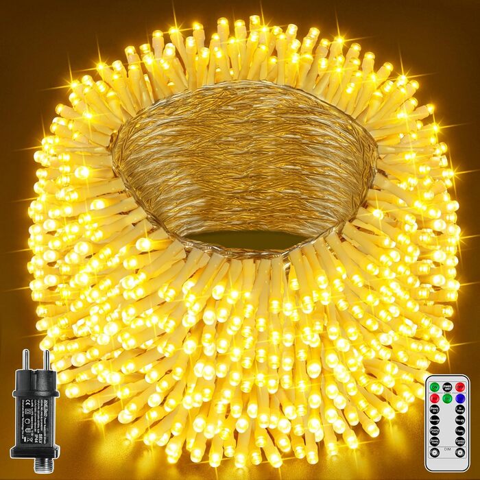 Ланцюжок прикрас Hopexy з 100 LED, IP44, вологостійкий, 8 режимів, для дому та саду, з пультом, таймер, 50 метрів, тепле біле світло