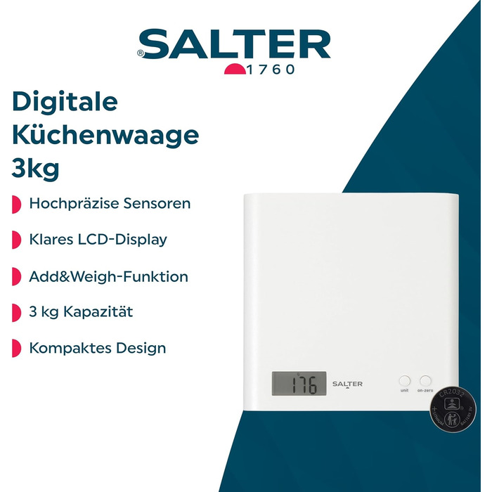 Кухонні ваги Salter 1066 BKDRAS15 Arc - цифрові, чорні, з LCD дисплеєм, функція таро