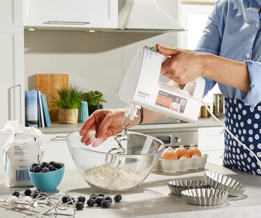 KRUPS 3 MIX 7000 Hand Mixer F60814 | 500W | Ergonomic mixer handle, variable speed control | Turbo & eject button | Stainless steel whisks & dough hooks | White Single