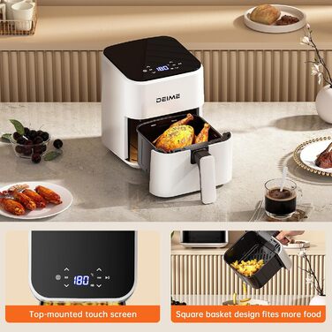 Фритюрниця Deime з гарячим повітрям 2.5 л, компактна цифрова Airfryer для випікання, розігріву та смаження, антипригарне покриття