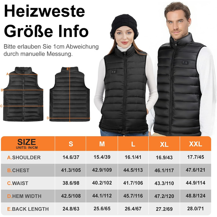 Обогріваючий жилет Daen з акумулятором 10000 mAh, 3 рівня температури та 4 зони нагріву, для активного відпочинку та мотоспорту (XXL, Чорний)