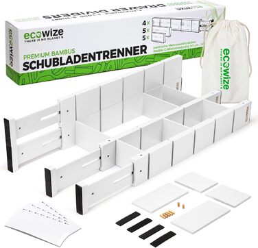 Drawer Dividers (43-56 cm) - Bamboo Drawer Organizer, Spring-loaded - Drawer Dividers for Kitchen, Bedroom, Bathroom, Bedroom, Desk & Craft Table (White)