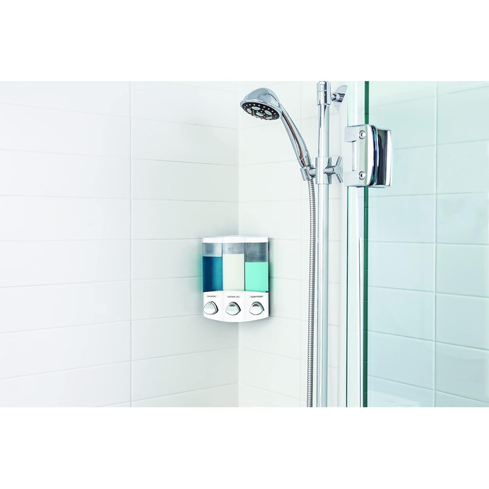 Дозатор для мила, гелю для душу та шампуню Better Living, хром, ABS-пластик, білий, 3-камерний