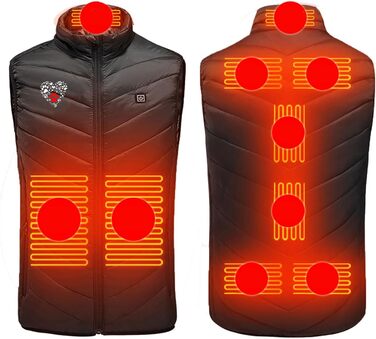 Обогреваемая жилетка для мужчин и женщин, 9 зон обогрева, для активного отдыха, походов, катания на лыжах (XL, черный)