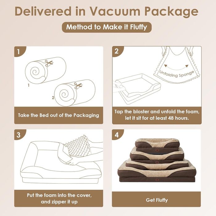 Ортопедичне ліжко для собак EHEYCIGA, 76x51x16.5 см, Memory Foam, миється, водонепроникне, з бортиками, антиковзаюче, коричневе