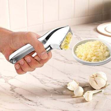 Преміум-прес для часнику та силіконовий лузер, стильний прес з цинкового сплаву, придатний для миття в посудомийній машині, сріблястий подрібнювач часнику, кухонний помічник, надміцний та довговічний, зручний та легкий у чищенні