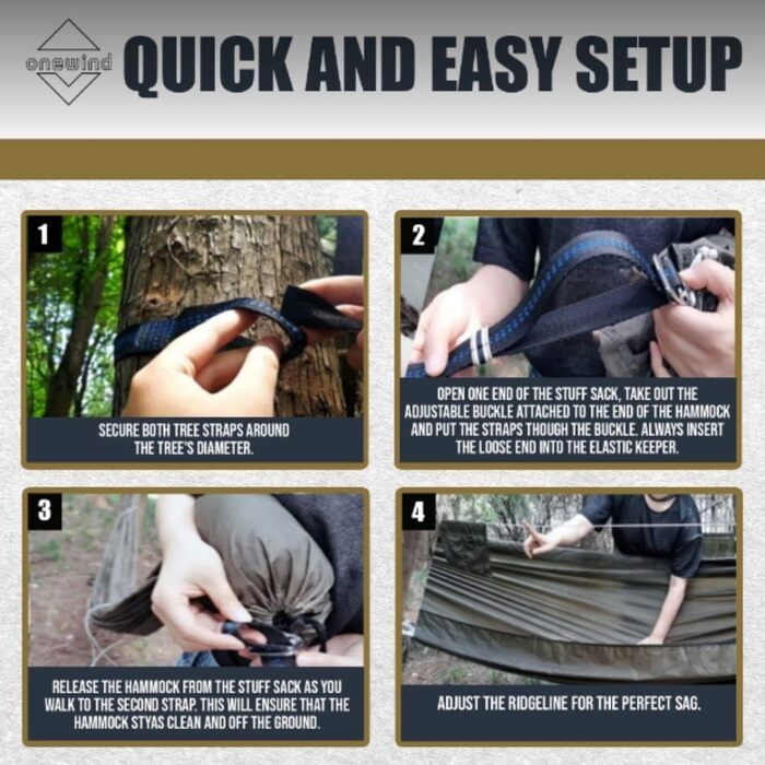 onewind Long Ultra-Light Camping Hammock for Backpackers, Portable, Compact, Ideal for Hiking, Camping, Travel (Camo, 335cm * 140cm)