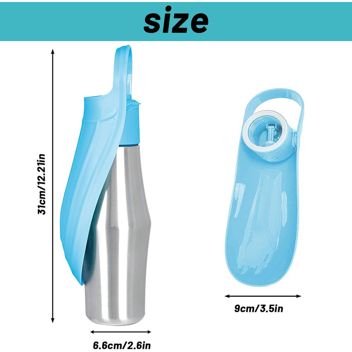 Водяна пляшка для собак ZoneYan 750 мл з нержавіючої сталі, портативна, витокозахисна, для подорожей, парків, кемпінгу, походів (світло-блакитна)