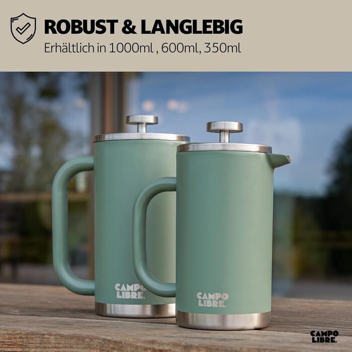 Campo Libre.® Giorgio. French Press Coffee Maker made of double-walled stainless steel 0.6l | plastic-free coffee press with thermal function incl. replacement filter | coffee maker | 100% recycled stainless steel 600ml Deep Grey