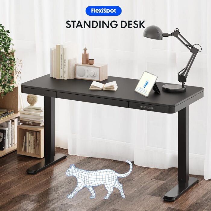 FLEXISPOT Electric Standing Desk with LED Display, Memory Function, USB Port & Drawer - 140x70cm, Luxury Black