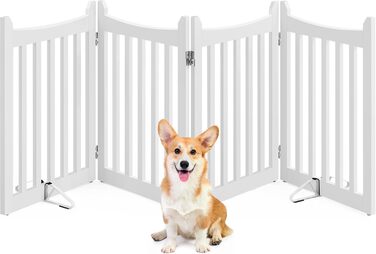 Yaheetech Freestanding Dog Gate - 4 Panel Pet Barrier, 60.5 x 201.5 cm - White
