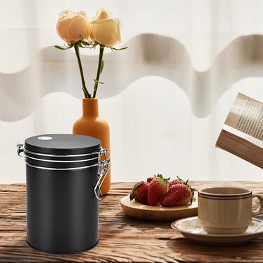 Кавова банка з нержавіючої сталі 450 мл з клапаном, вакуумна, для кави, чаю, горіхів, какао, чорна