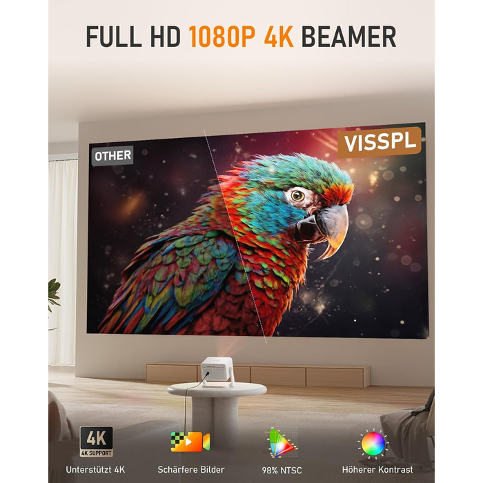 Міні проєктор Smart Beamer A-27000L з Wi-Fi 6, Bluetooth, підтримкою 4K та Netflix, Full HD 1080P, автофокусом та корекцією трапеції 6D для домашнього кінотеатру та використання на вулиці