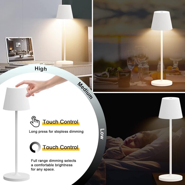 LED настільна лампа K-Bright з регулюванням яскравості, акумуляторна | Для дому та вулиці | 3000K тепле світло | Дизайнерська лампа | Комплект з 2 шт.