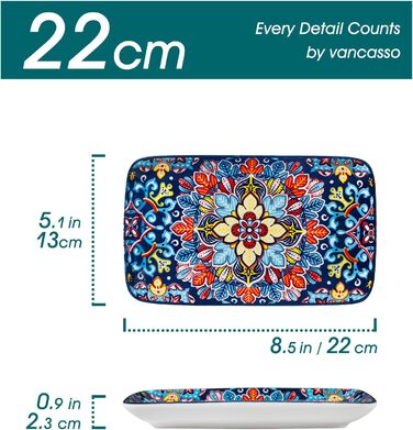 Vancasso Serving Plates, Porcelain, SIMI Rectangular Plate Set, 6-Piece Bohemian Dinner Plate Set, Plate Set for 6 People, 22 x 13 x H 2.3cm